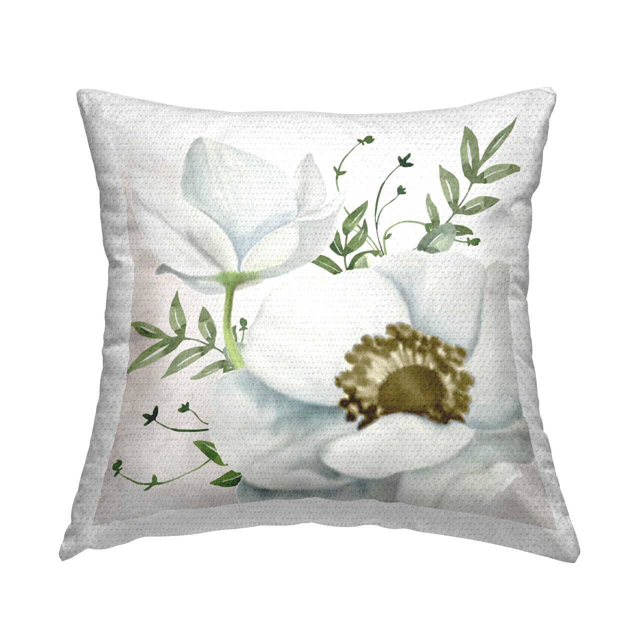 Magnolia & Leaf Sprigs Outdoor Printed Pillow Design by Kim Allen, 18 x 7 x 18